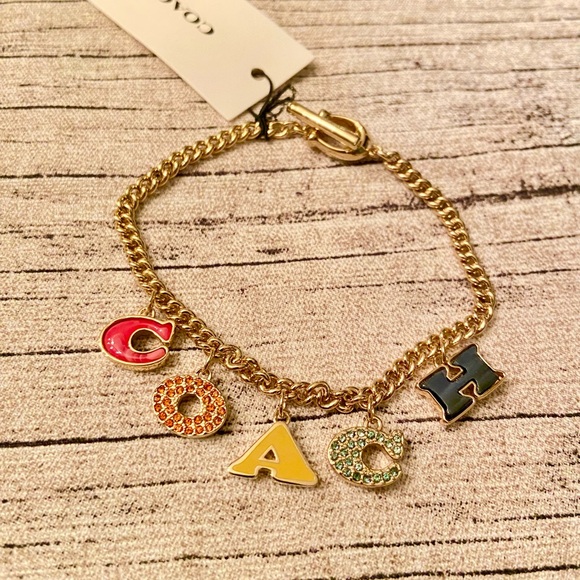 NWT! Coach designer pavé charm bracelet w/ fun colorful charms + Coach gift box - Picture 7 of 13